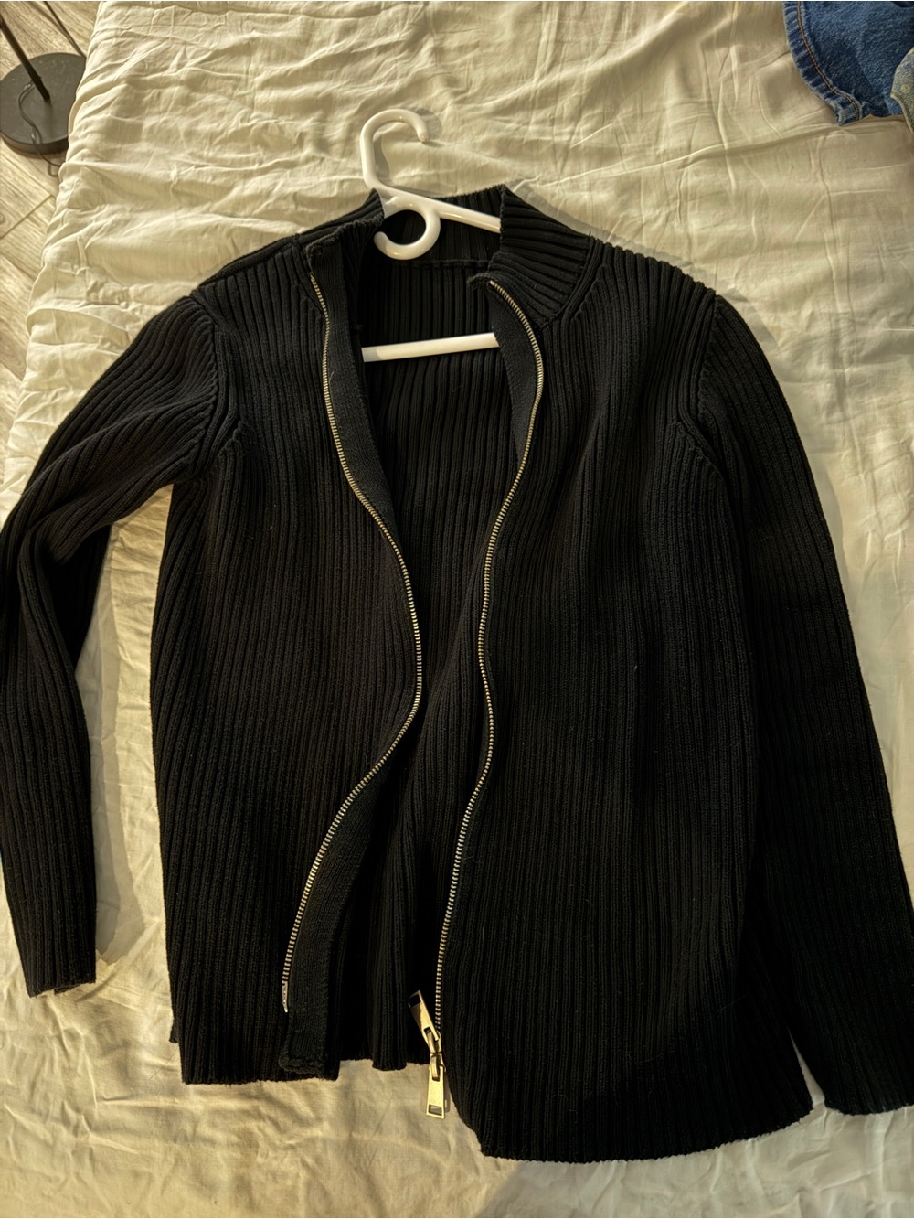 Black Ribbed Zip-Front Women's Jacket